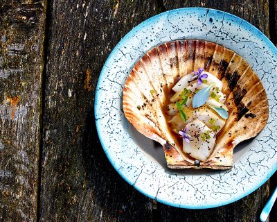 Scallops with Seaweed Butter & Wild Garlic