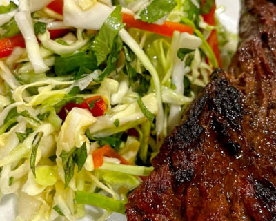 Korean BBQ Beef with Pickled Cabbage & Pear Slaw